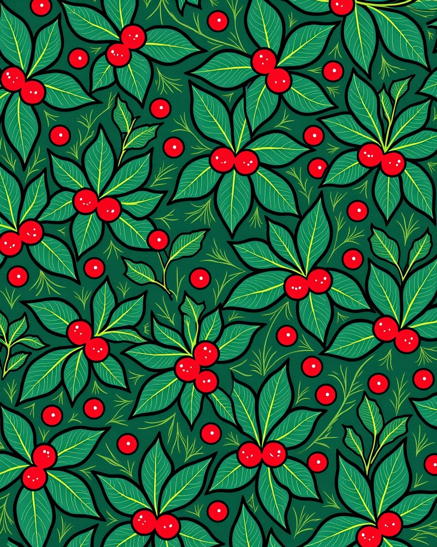 Festive Holly Berry Folk Art Design Rug