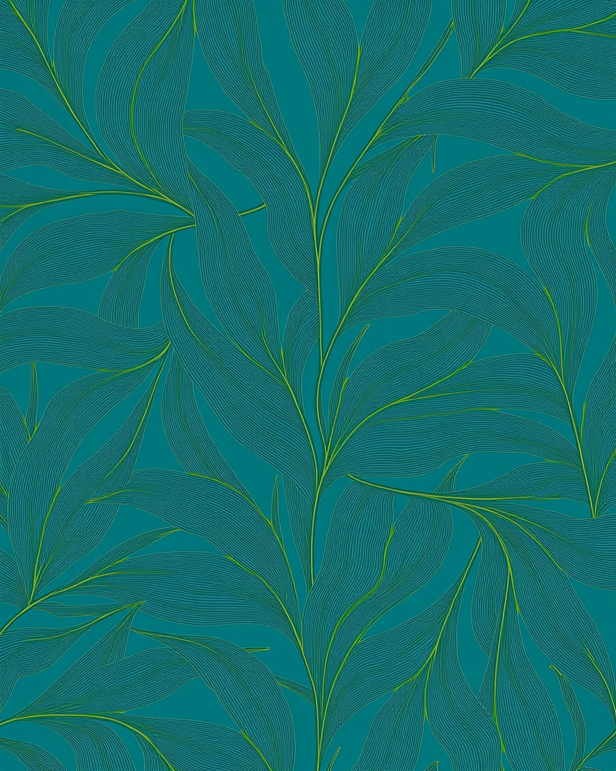 Teal Leafy Vine Pattern Rug