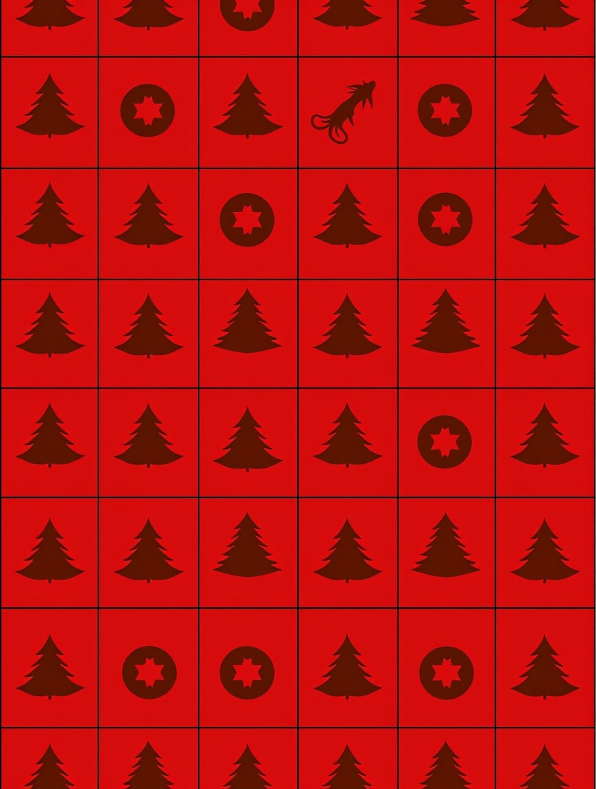 Red Christmas Trees Wolf Pattern Rug