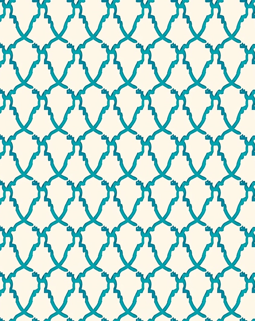 Teal Geometric Lattice Over Cream Rug