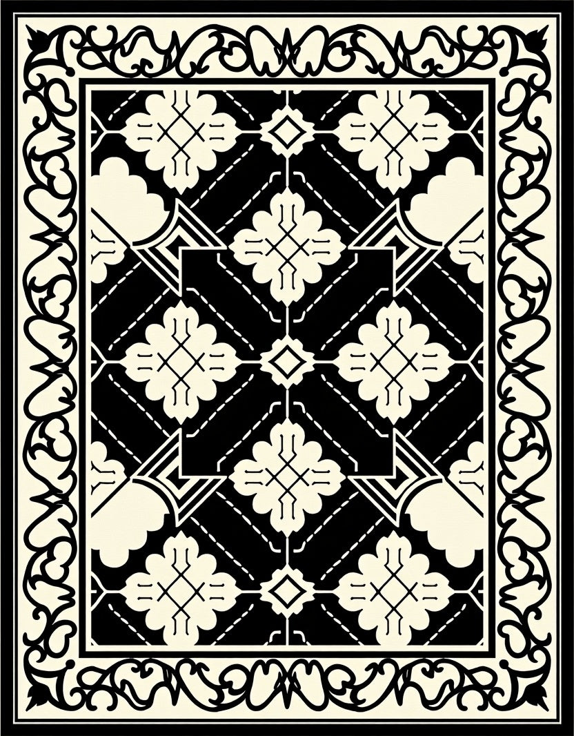 Contrast Floral Geometric Ornament Rug