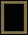 Ornate Gold Scrollwork Black Border Rug
