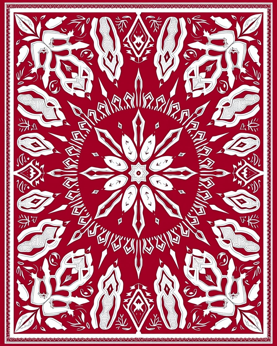 Bold Red White Mandala Pattern Rug