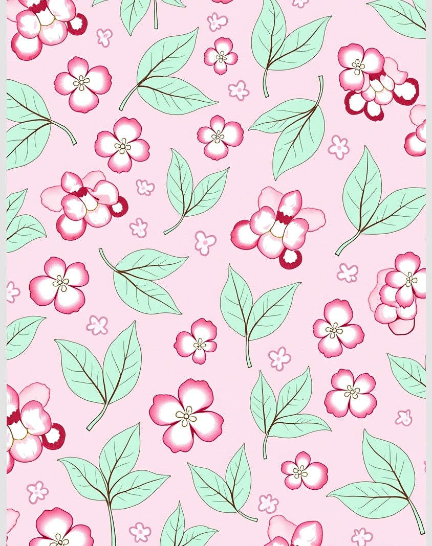 Pink Floral Leaves Design Rug