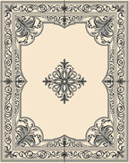 Elegant Black Cream Floral Scroll Rug