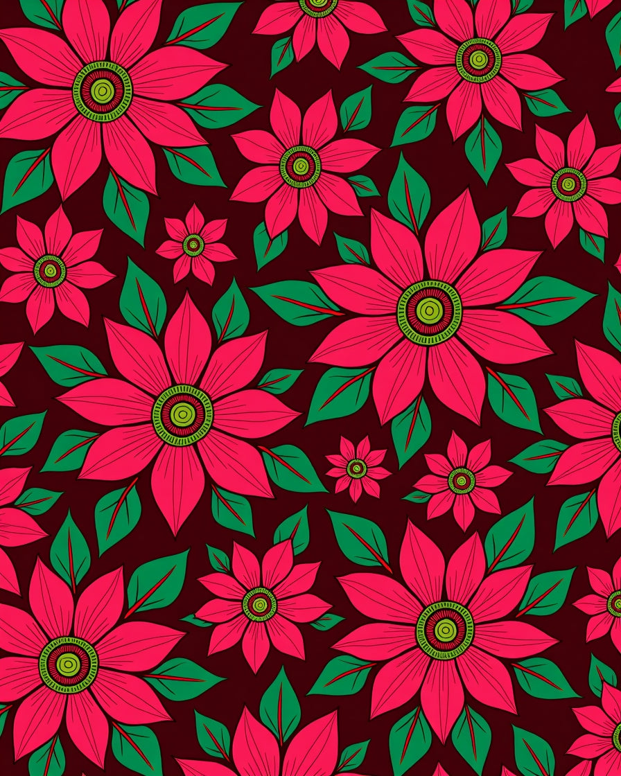 Vibrant Fuchsia Flower Pattern Rug