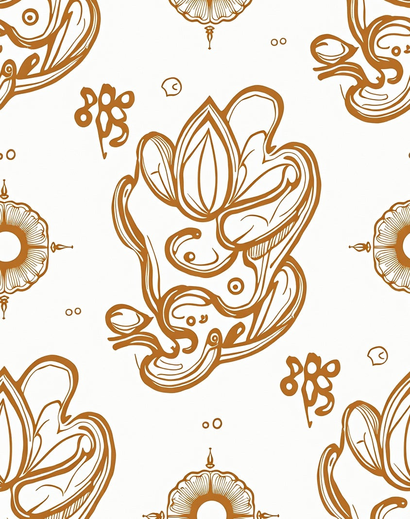 Gold Floral Ink Sketch Pattern Rug