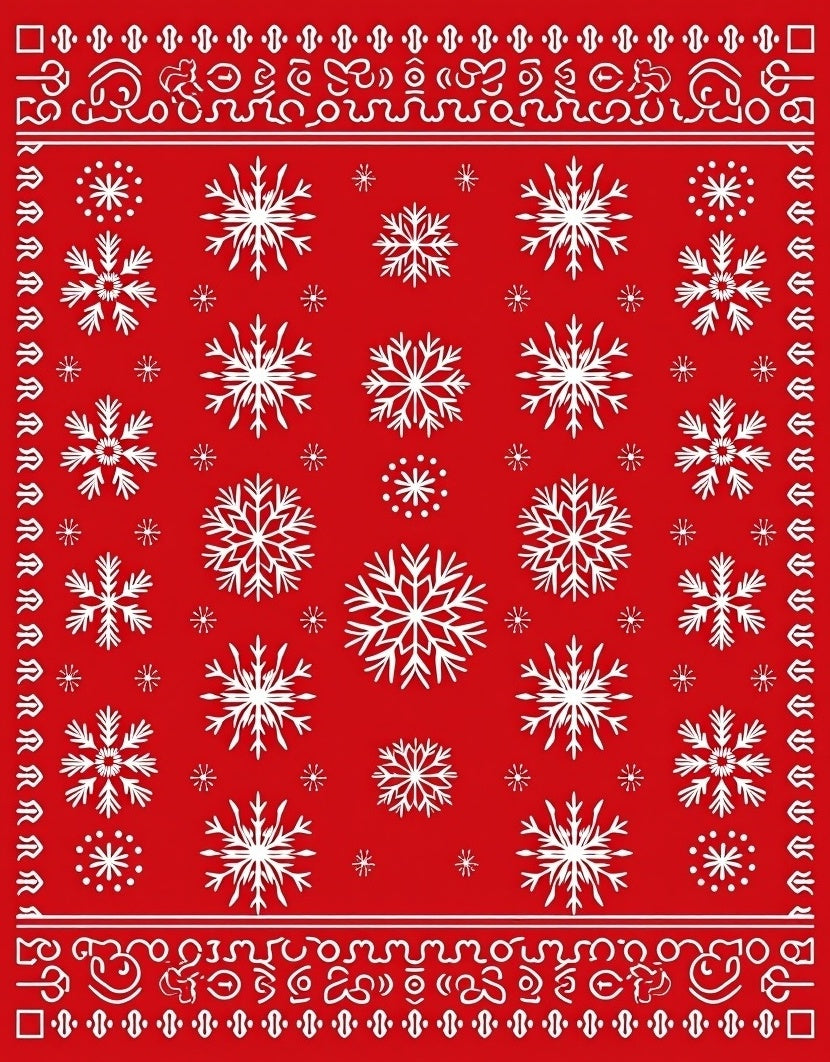 Red Snowflake Patterned Winter Rug
