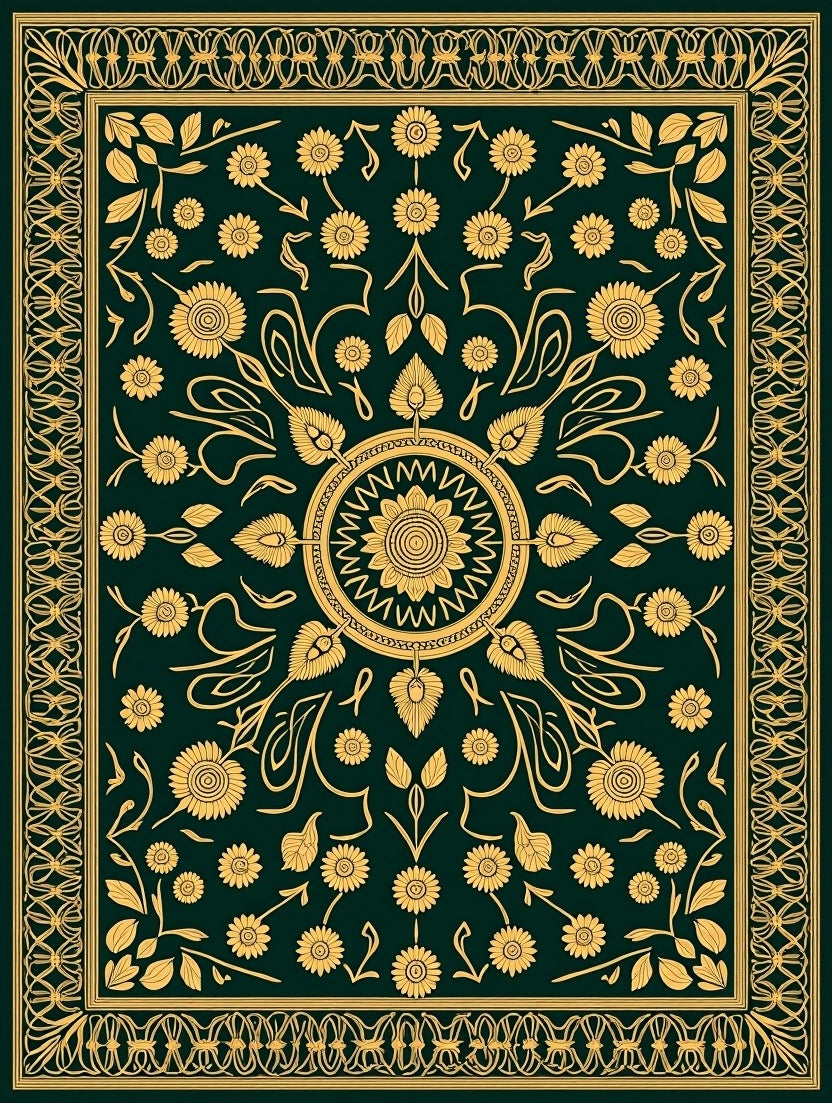 Golden Floral Meadow Pattern Rug