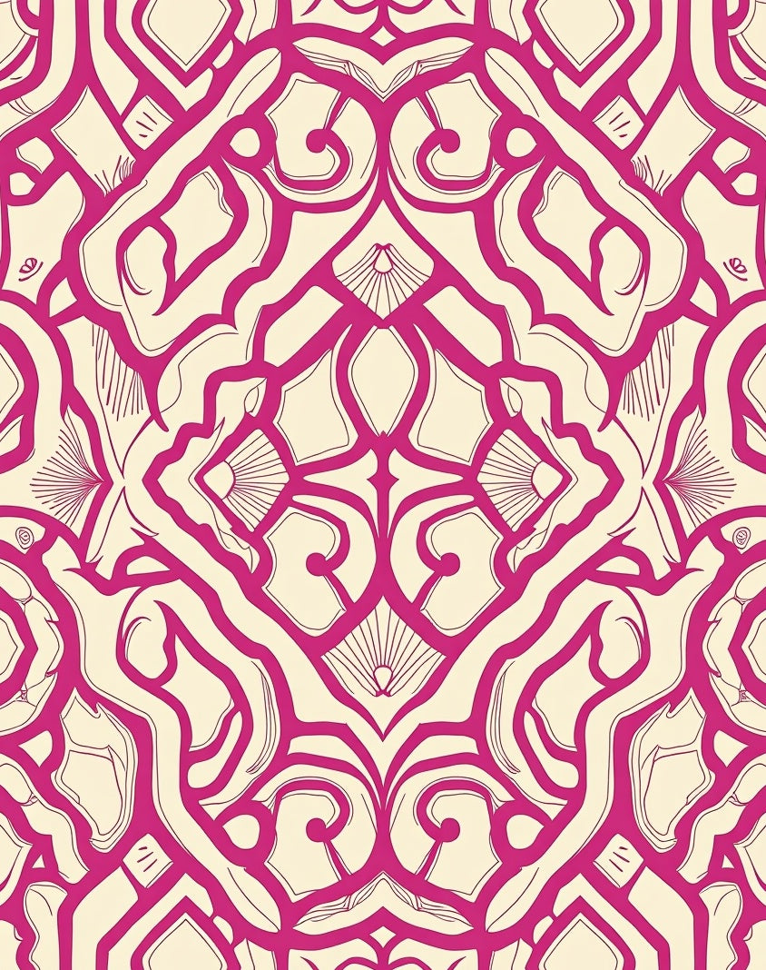 Vibrant Fuchsia Scrollwork Lattice Rug