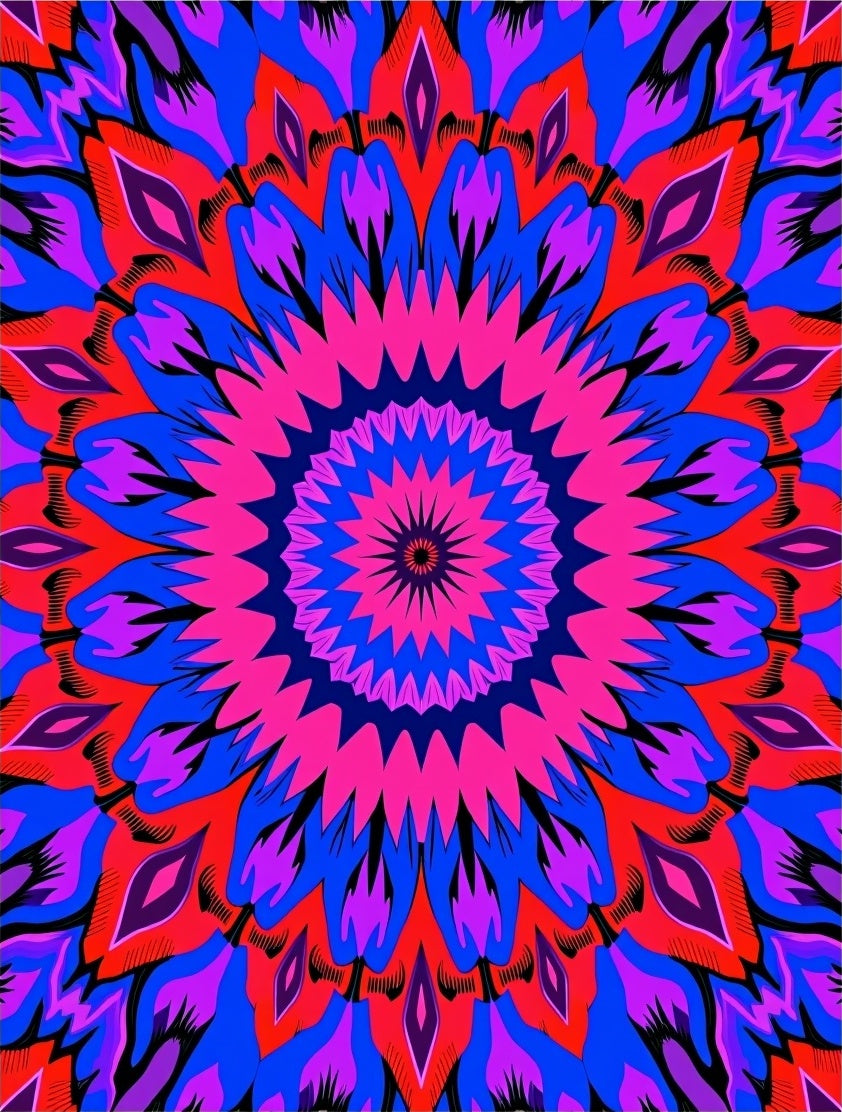 Bold Psychedelic Floral Medallion Design Rug