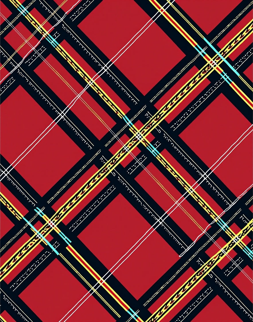 Red Yellow And Black Plaid Pattern Rug