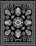 Black White Vintage Floral Crest Rug