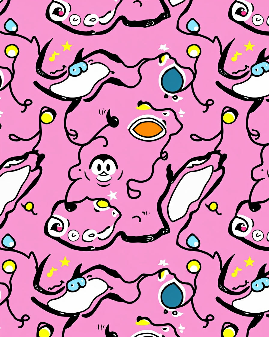 Playful Pink Cartoon Character Pattern Design Rug