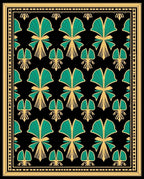 Elegant Gold Green Fan Pattern Rug