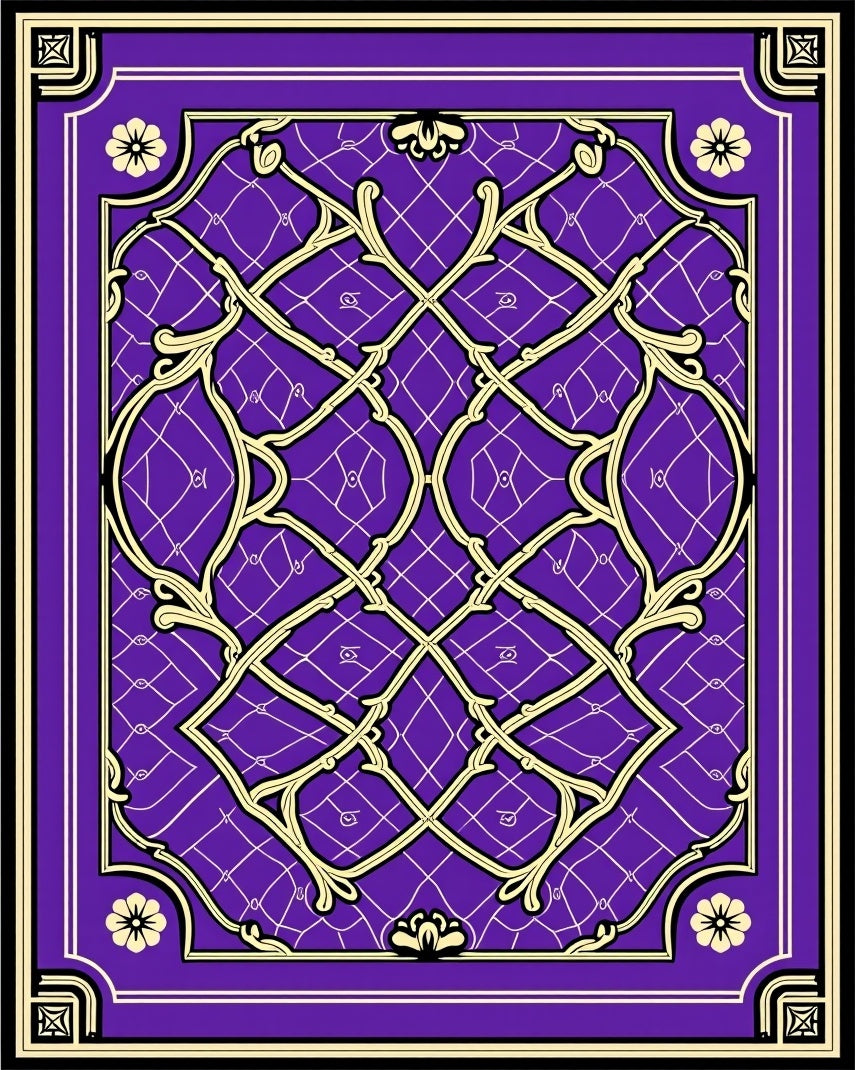 Intricate Purple Gold Lattice Design Rug