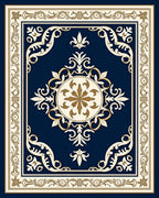 Ornate Blue Gold Floral Medallion Rug