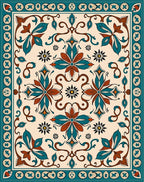 Classic Floral Medallion Ivory Teal Rug