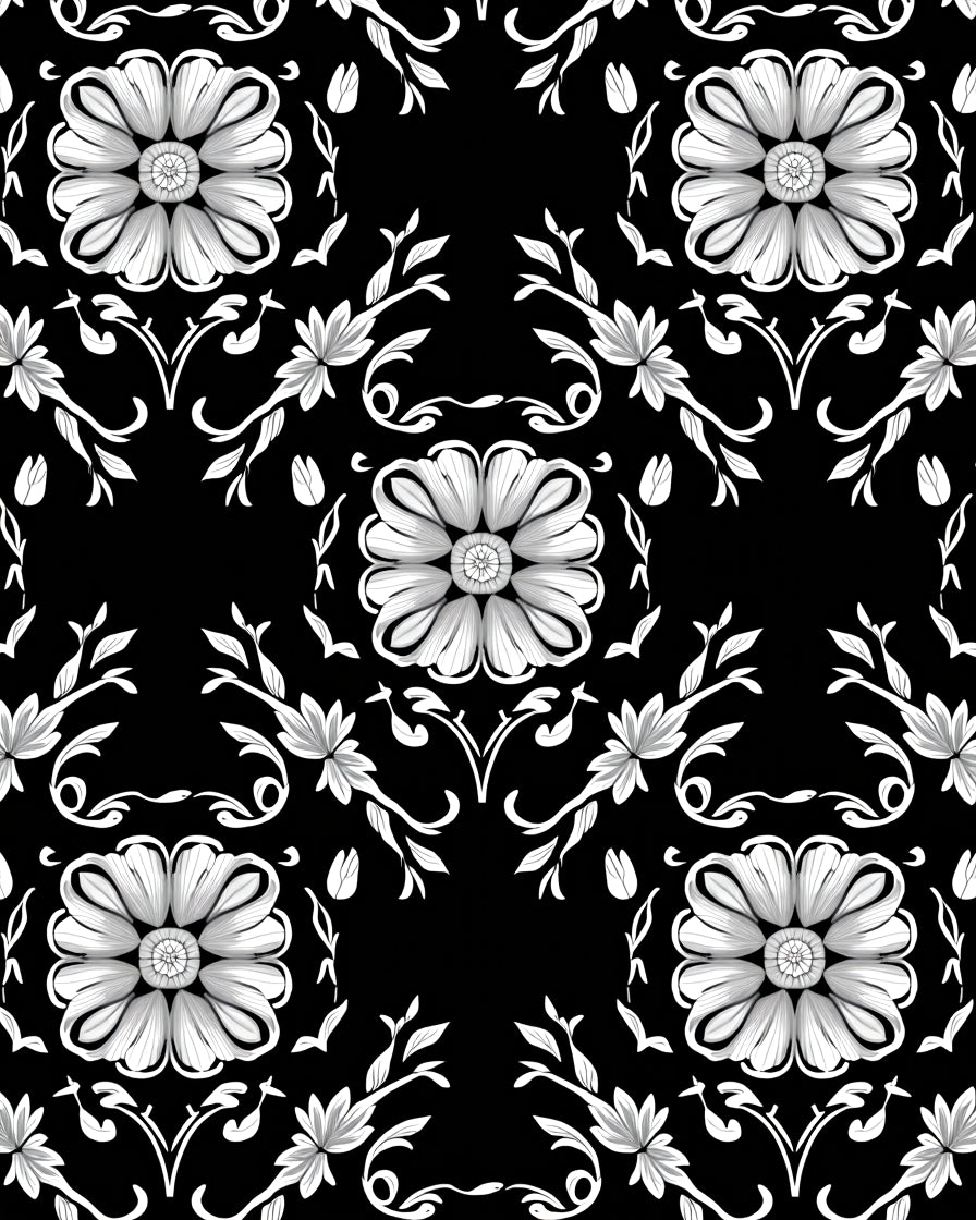 Ornate Floral and Vine Monochromatic Design Rug