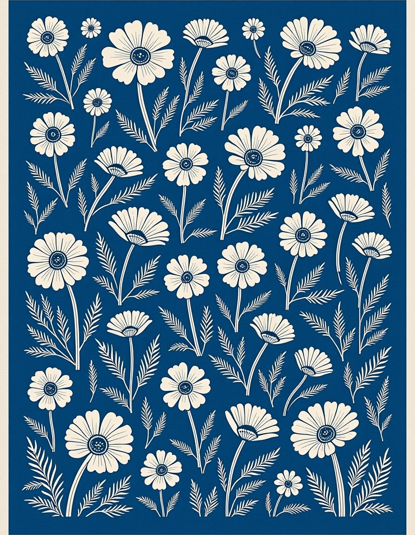 Classic Floral Patterned Indigo Rug