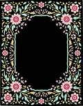 Black Floral Frame with Pink Flowers Rug