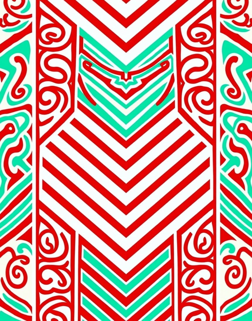 Bold Red Teal Geometric Swirls Rug