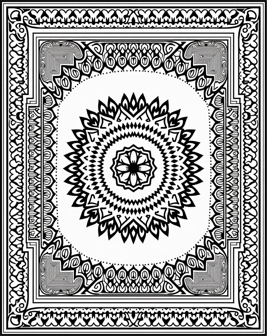 Intricate Black White Mandala Design Rug