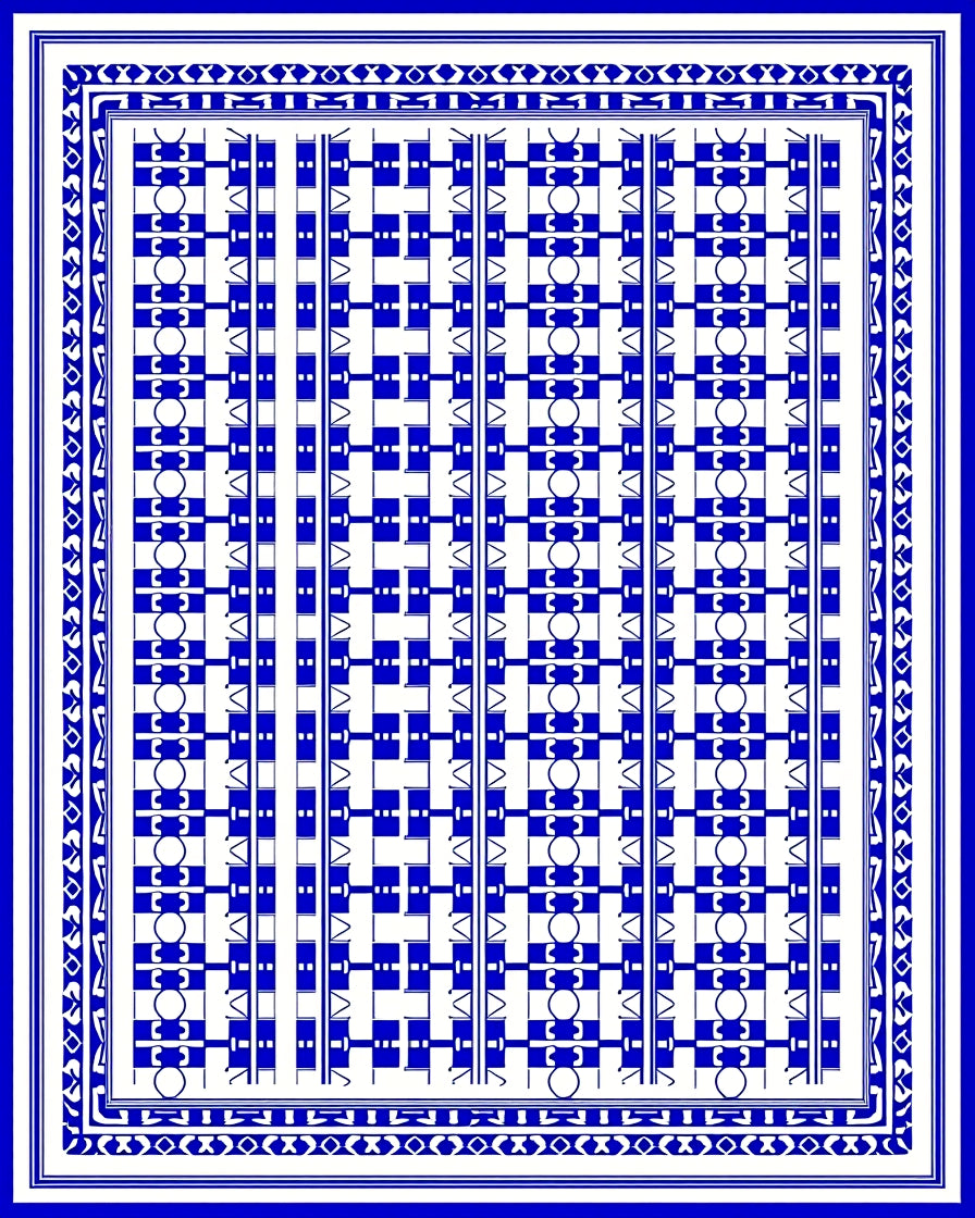 Bold Blue Geometric Lattice Pattern Rug