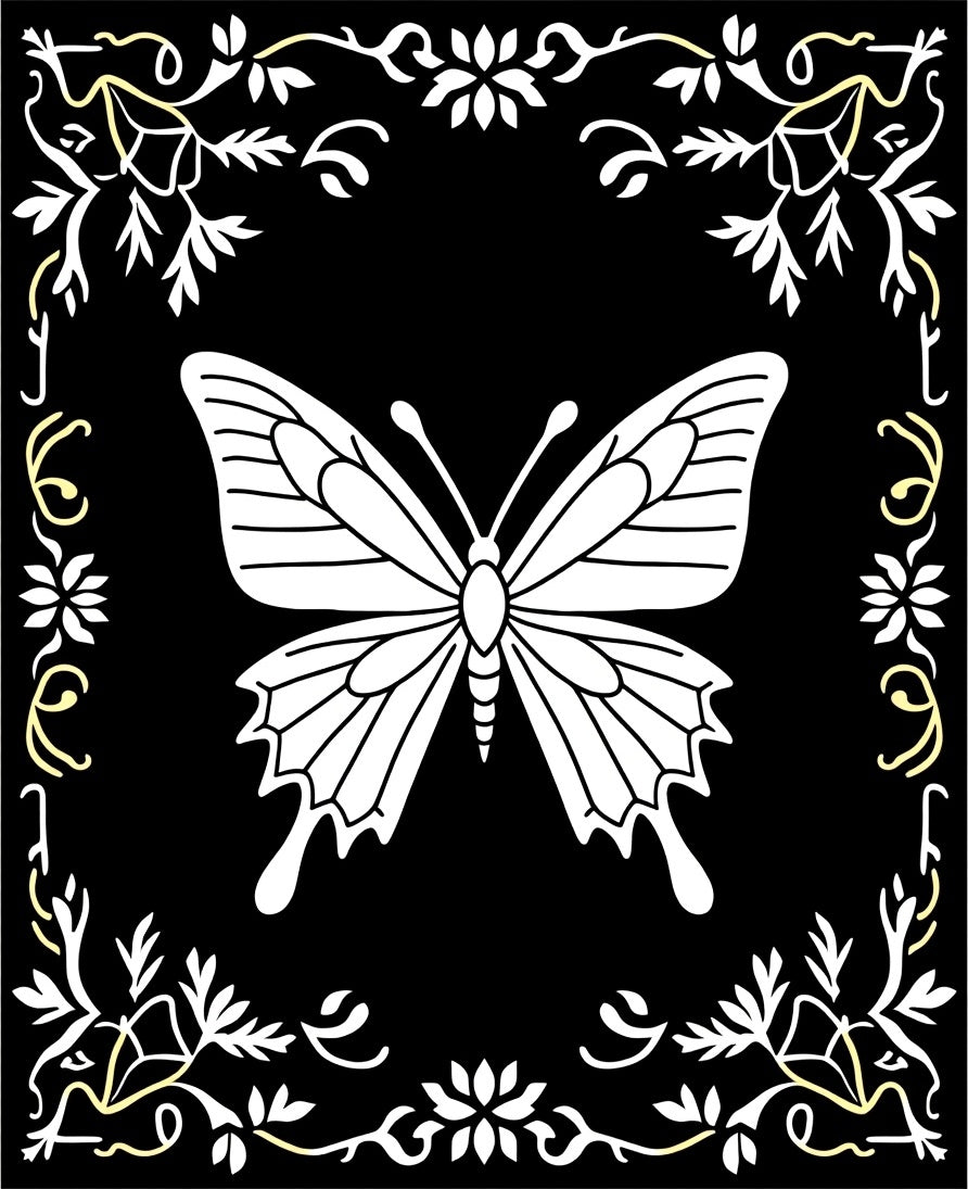 Elegant Butterfly Floral Motif Rug