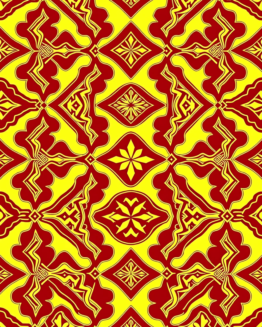 Red Yellow Ornate Geometric Pattern Rug