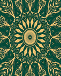 Intricate Green Gold Mandala Design Rug