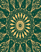 Intricate Green Gold Mandala Design Rug