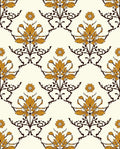 Elegant Orange Golden Floral Damask Rug