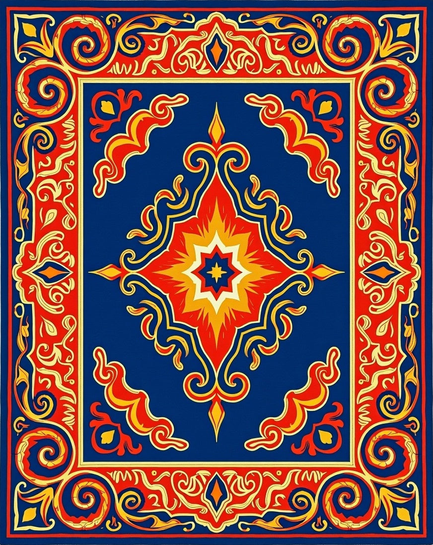 Bold Red Yellow Floral Medallion Rug