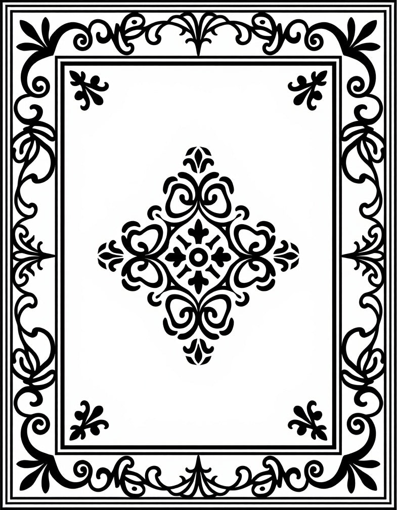 Classic Black Floral Medallion Design Rug
