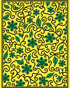 Vibrant Yellow Green Vine Pattern Rug