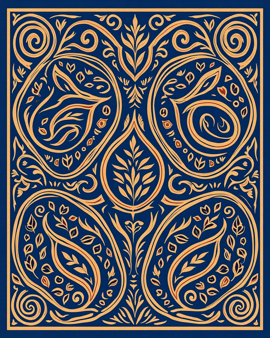Ornate Floral Scrollwork Indigo Rug