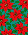 Red Floral Bold Pattern Teal Background Rug