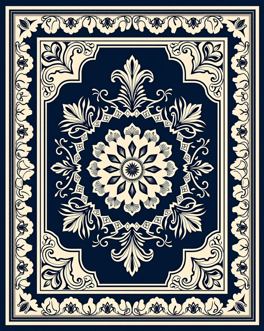 Classic Floral Medallion Border Design Rug