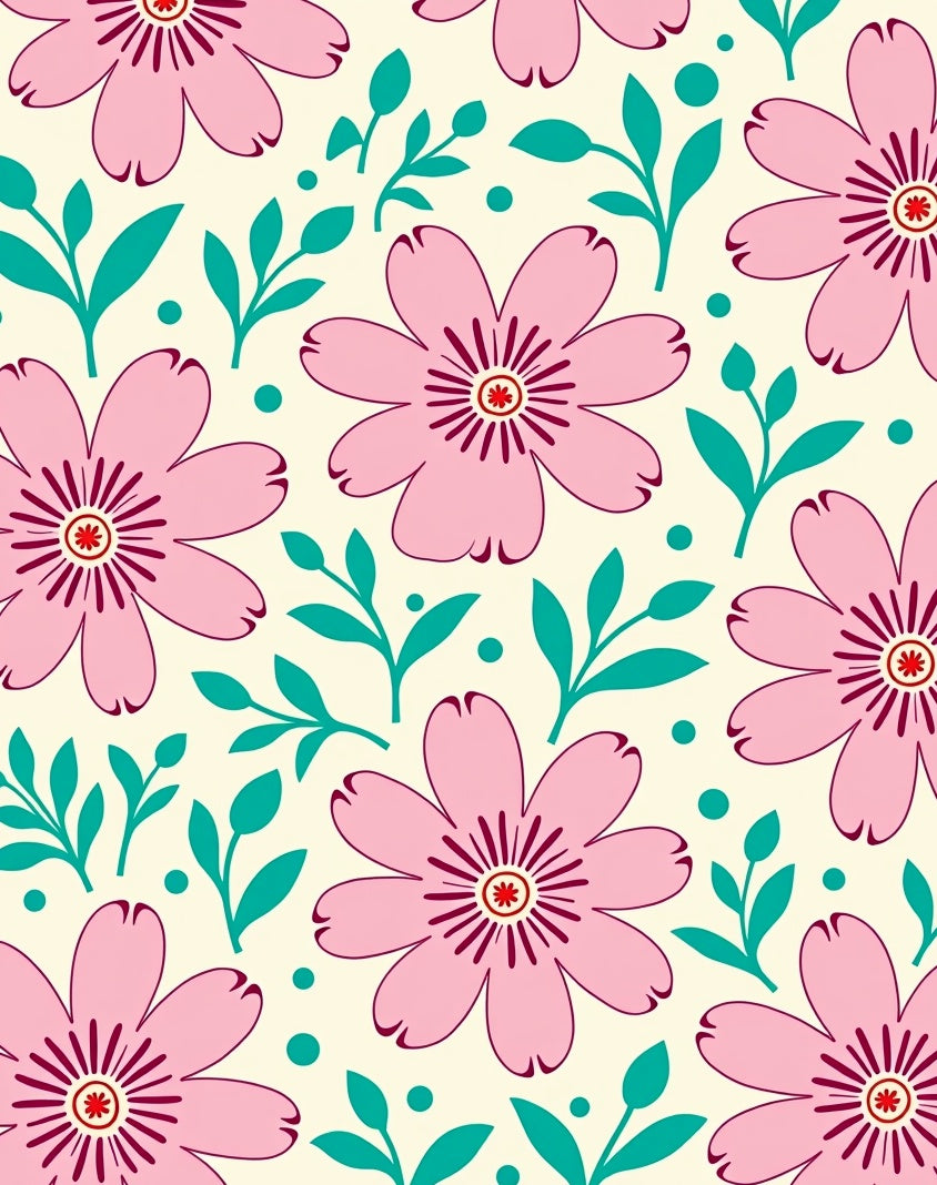 Pink Flower Leaf Pattern Rug