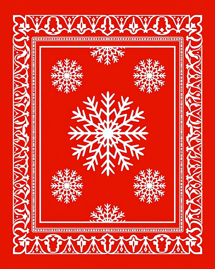 Red Snowflake Festive Pattern Rug