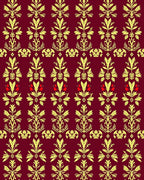 Maroon Gold Floral Botanical Pattern Rug
