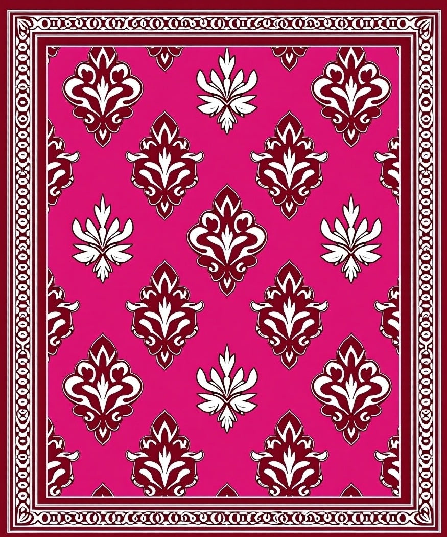 Rich Damask Pattern Pink Rug