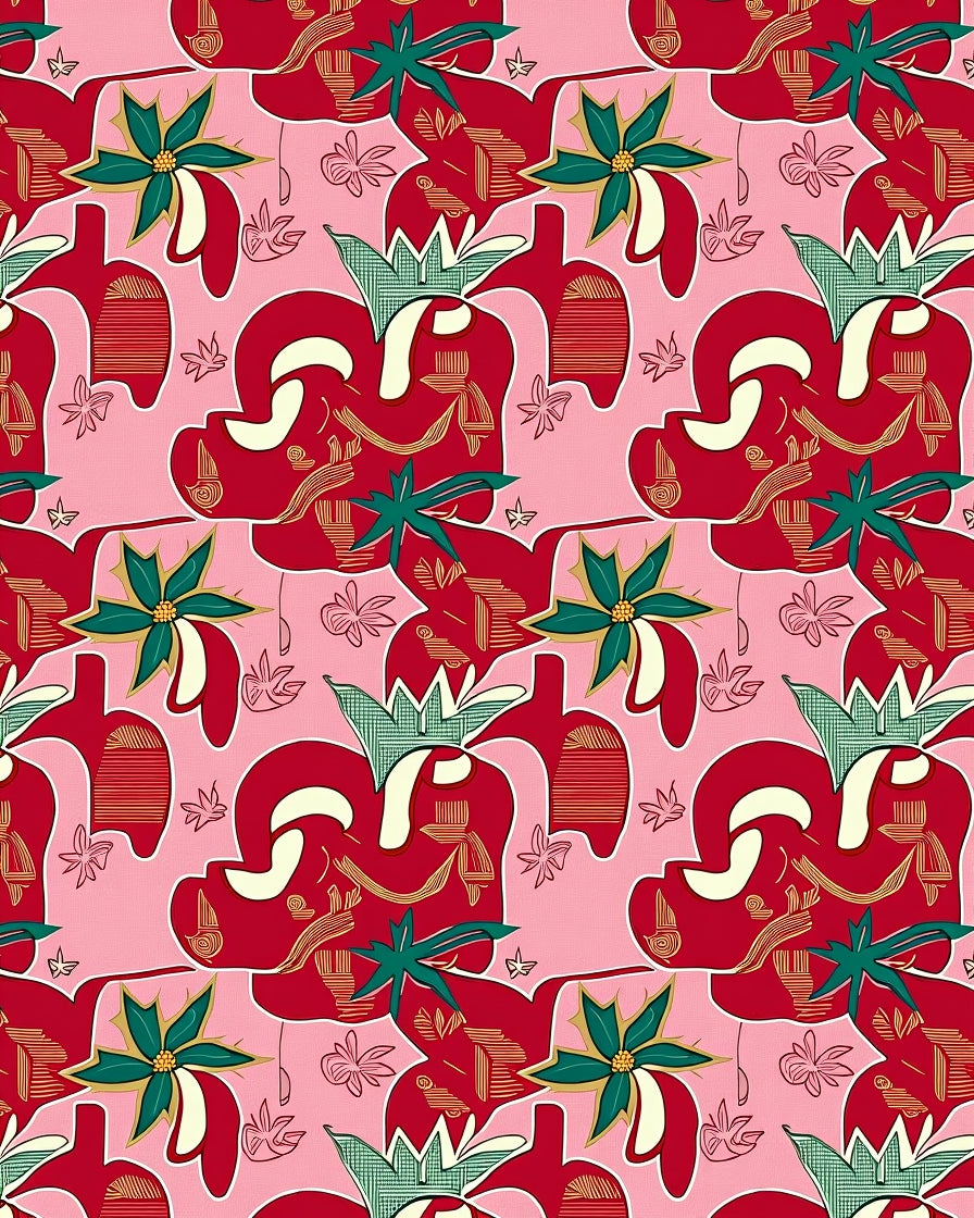 Red Green Floral Abstract Pattern Design Rug