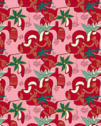 Red Green Floral Abstract Pattern Design Rug