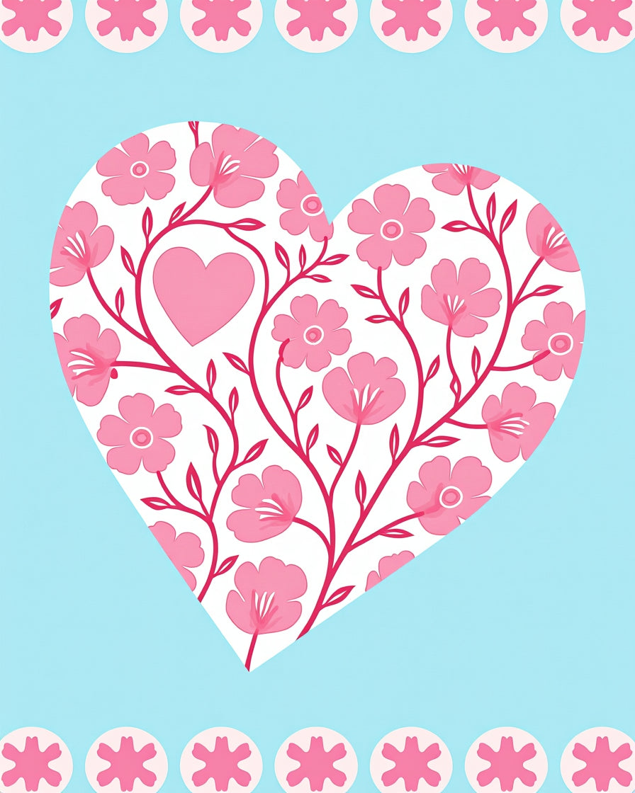 Pink Heart Floral Vine Pattern Rug