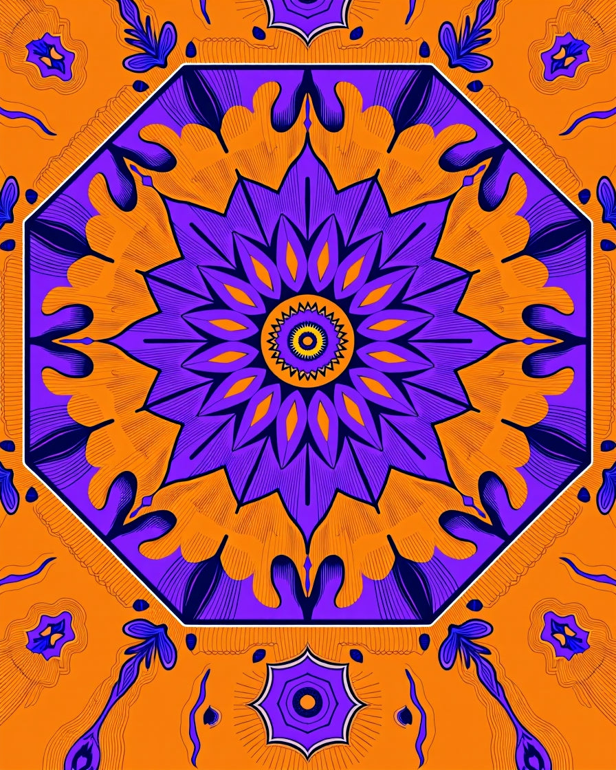 Vibrant Octagon Floral Symmetry Design Rug