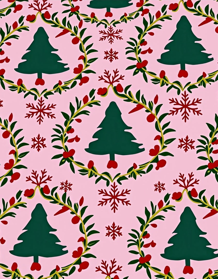 Festive Green Christmas Tree Garland Rug