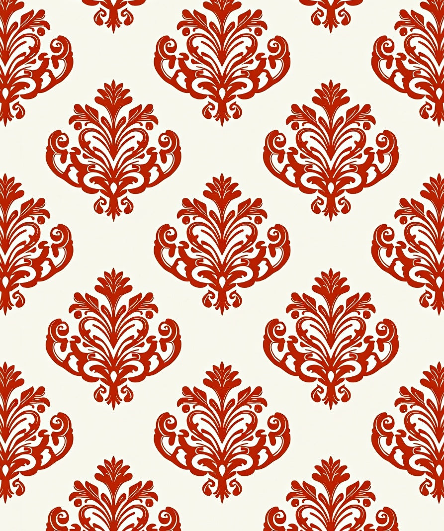 Classic Red Ornate Damask Pattern Rug