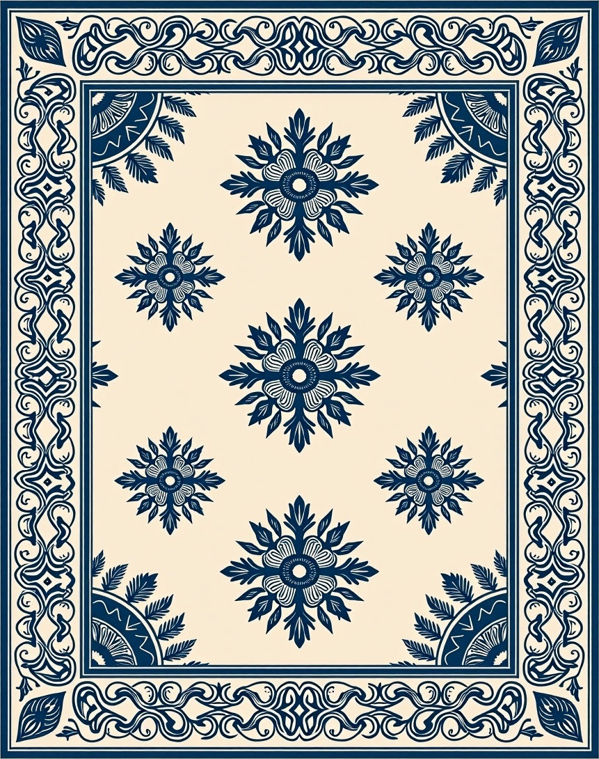 Classic Floral Scroll Border Design Rug
